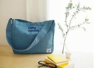 [デニム風]Daily russet[しっかり素材の]ショルダーバッグ斜め掛け布バッグ/ワンショルダー[ナチュラルシンプルカジュアル]lady