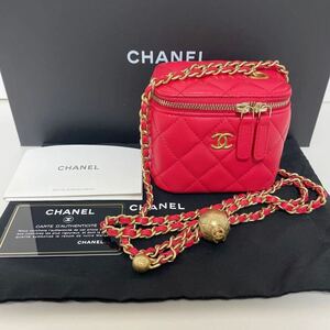 即決☆CHANEL シャネル ミニ バニティ チェーン ショルダーバッグ レザー マトラッセ レッド キルティング ココマーク ロゴ 未使用