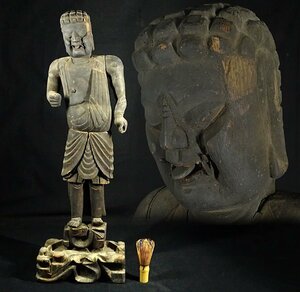 緑屋h■ 時代物　木彫　不動明王 仏像　高約71cm　仏教美術 民衆仏　i9/3-6745/19-A#140