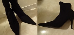 ショート　ブーツ　黒　ブラック　ハイヒール　ピンヒール　ポインテッドトゥ　とんがりトゥ　Lサイズ