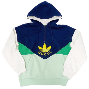 グッチ GUCCI アディダス adidas パーカー レディース ブランド フーディー トップス コットン ネイビー グリーン XS コラボ ロゴ おしゃれ