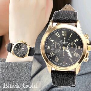 腕時計　時計 ギリシャ文字 レザー　革　アナログ メンズ クォーツ 高品質 レザーベルト ファッションウォッチ　男女兼用　ブラック　2
