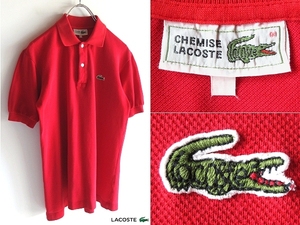 希少 80sビンテージ LACOSTE ラコステ ビームス別注元ネタ/文字ワニ ロゴワッペン 鹿の子ポロシャツ 3位 赤 レッド 大沢商会 ネコポス対応