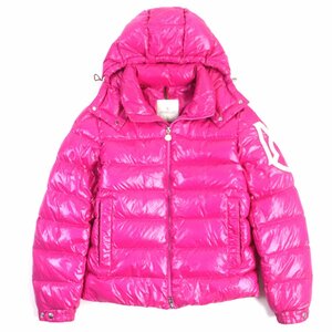 美品▼モンクレール 22-23AW SAULX ロゴワッペン・フード付き WZIP ダウンジャケット ピンク 1 ハンガー・ガーメント付き 正規品 メンズ