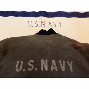 超希少&42サイズ!VTG 1940’s WWII US NAVY USN DECK HOOK JACKET MILITARYビンテージデッキフックジャケットステンシルミリタリー大戦