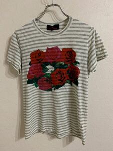 tricot COMME des GARCONS ローズプリントボーダー半袖Tシャツ　オフグレーMサイズ