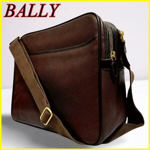 【美品】BALLY バリー ショルダーバッグ メッセンジャーバッグ クロスボディ レザーバッグ 斜め掛け 肩がけ ブラウン 茶 A4 大容量 メンズ