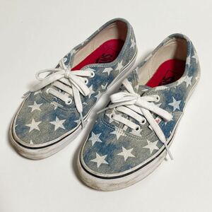 VANS ☆ ブリーチ系 デニム 星 スター プリント オーセンティック スニーカー 23.5cm US6.5 アメカジ ストリート ファッション 古着■SFW13