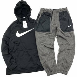 ☆新品☆NIKE ナイキ Therma-FIT ビッグ スウッシュ フリース フーディ & テーパード パンツ セット 上下 CU6240-010 DQ5408-071 黒 灰 XL