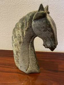 中国美術天然石馬頭雕刻骨董唐物古玩 置物