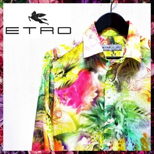 【希少　美品】ETRO　エトロ　長袖シャツ　フローラル柄　ペイズリー柄　ガーゼ素材　Mサイズ　SUPER BEAVER 渋谷さん着用　ペールカラー