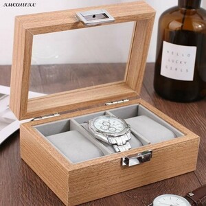 高級感ある ウォッチケース 腕時計 3本収納 木製 ブラウン ディスプレイ アクセサリー コレクション 収納 ボックス ウッド ケース 腕時計