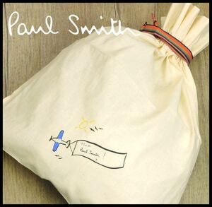 新品 即決 ポールスミス コットン 巾着袋 飛行機＆ロゴプリント マルチストライプ紐 Paul Smith 【9521a】