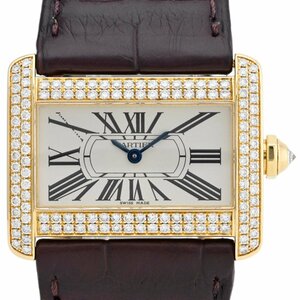 カルティエ CARTIER ミニ タンクディヴァン WA301036 腕時計 YG ダイヤモンド レザー クォーツ シルバー レディース 【中古】