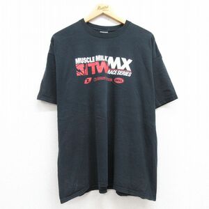 XL/古着 半袖 ビンテージ Tシャツ メンズ 00s マッスルミルク TWMX 企業広告 大きいサイズ コットン クルーネック 黒 ブラック 24may10 中