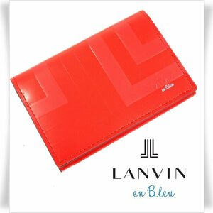 新品1円～★LANVIN en Bleu ランバン オン ブルー 箱付き 牛革レザー 名刺入れ カードケース リスター オレンジ 正規店本物 ◆1327◆