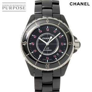 シャネル CHANEL J12 38mm H1635 メンズ 腕時計 12P ルビー デイト ブラック セラミック オートマ 自動巻き ウォッチ 90231442