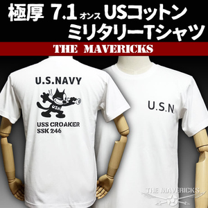 極厚 スーパーヘビーウェイト ミリタリー Tシャツ XL 米海軍 NAVY CROAKER 白 ホワイト