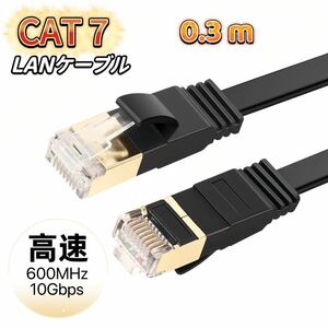 LANケーブル cat7 30cm ブラック カテゴリー7 フラットケーブル 高速