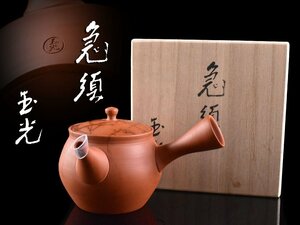 【雲】某コレクター買取品 常滑 玉光 朱泥急須 高さ8.5cm 箱付 古美術品(旧家蔵出)BY126 OTjhg ABoku