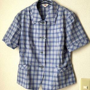 新品☆オーバーブラウス☆半袖ブラウス☆水色チェック柄　事務制服