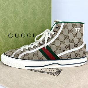 1円 【美品】 GUCCI グッチ 【王者の貫禄】 メンズ テニス スニーカー ハイカット シューズ 靴 GGキャンバス シェリーライン10 29.0cm相当