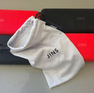 JINS メガネケース 赤と黒 各2個と袋状のもの1個 (ジンズ メガネ入れ 眼鏡ケース)