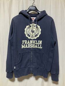 FRANKLIN MARSHALL Classic フランクリンマーシャル プリント入り前ジップパーカー 裏起毛 紺 M 中古品 イタリア製