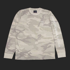 ★SALE ★Abercrombie & Fitch/アバクロ★袖ロゴプリントカモフラ長袖Tシャツ (Beige Camo/XL)