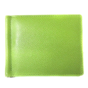 未使用品 チマブエ CIMABUE 財布 二つ折り マネークリップ ノブレッサカーフ 札ばさみ カードケース レザー 黄緑 グリーン メンズ