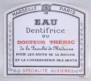 フランスアンティーク香水ラベル　EAU Dentifrice DU DOCTEUR THERIC １９２０年