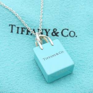 【送料無料】 極希少 美品 Tiffany&Co. ティファニー ブルー ショッピング バッグ シルバー ネックレス Ag925 SV ショッパー RH31