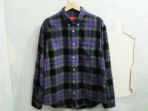 22SS Supreme Brushed Plaid Flannel Shirt プレイド フランネルシャツ チェック ロゴ M 黒 ブラック Black 紫 パープル シュプリーム F