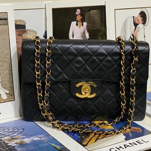 超美品 VINTAGE CHANEL デカマトラッセ34 チェーンショルダーバッグ ラムスキン ターンロック金具 Wチェーン ヴィンテージバッグ 斜め掛け