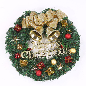 クリスマス リース2 ドア 扉飾り 30cm オーナメント 花 ジングルベル サンタクロース Xmas 松葉 ゴールドリボン