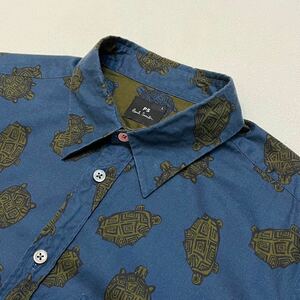 【70】 美品 希少 Paul Smith 亀 総 柄 シャツ L ネイビー ポールスミス shirt タートル turtle カメ