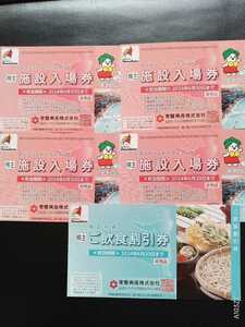 即決★急ぎ可★スパリゾートハワイアンズ 無料入場券 4枚＋飲食10％割引券1枚（株主優待券）z