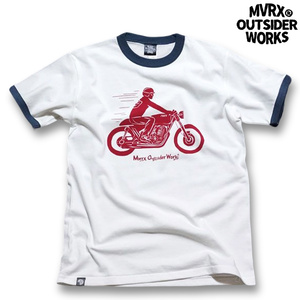 トリム Tシャツ M 半袖 メンズ バイク MVRX ブランド CAFE RACER モデル 白 ホワイト デニム