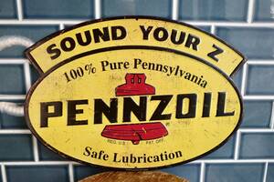 新品　PENNZOIL　SOUND YOUR Z　ペンズオイル　エンボス　メタルサイン　看板　世田谷ベース　ガレージ　オイル缶　ハーレー　USA
