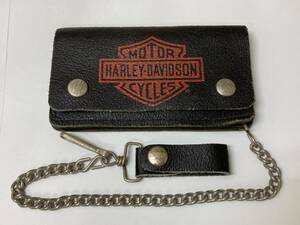 90年代米国製 ハーレーダビッドソン 本革財布 HARLEY DAVIDSON MOTOR CYCLES 財布 ハーレー ウォレット チェーン バイカー レザー