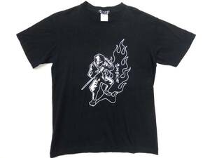 希少 90S 伊賀流 忍者 イラスト プリント 黒 ブラック Tシャツ コットン 100％ 和柄 日本 歴史 侍 歌舞伎 サイズ S ジャパン ビンテージ 