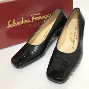 サルバトーレ・フェラガモ Salvatore Ferragamo パンプス 黒 レザー×パテント 4 1/2 C