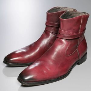 GP8045//イタリア製*アラウンドザシューズ/around the shoes*メンズ42/サイドジップブーツ/プレーントゥ/ショートブーツ/革靴/バーガンディ