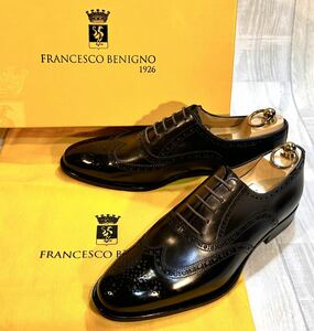 【未使用】FRANCESCO BENIGNO フランチェスコベニーニョ◆24.5cm 6◆ウイングチップ フルブローグ 革靴 ドレスシューズ 靴 Italy製 メンズ