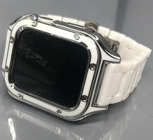 ホワイト アップルウォッチバンド ステンレスベルト セラミック　保護　画面保護　カバー　ケース 40mm 41mm 44mm 45mm Apple Watch