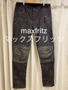 maxfritz マックスフリッツ MFP-2196 レザーニー デニム パンツ ブラック サイズ50 バイカー カワサキ ホンダ ヤマハ スズキ ハーレー