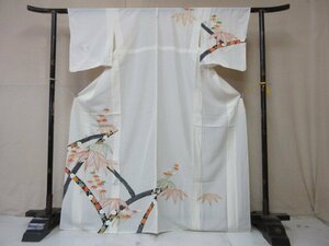 1円 良品 化繊 着物 訪問着 洗える 式典 和装 白 金駒刺繍 松竹梅 花唐草 鹿の子 高級 単衣 身丈156cm 裄62cm【夢職】★★★