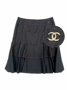 シャネル　CHANEL フリル　スカート　ココマークチャーム付き　レア　00A 42サイズ　美品