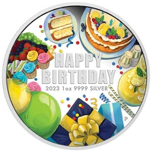 [保証書・カプセル付き] 2023年 (新品) オーストラリア「誕生日のお祝い」純銀 1オンス カラー プルーフ 銀貨