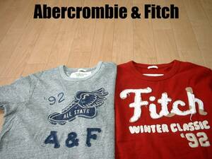 即戦力2着セット高級Abercrombie & Fitch大人気ビンテージワッペンTシャツM杢グレー&ワイン正規アバクロンビー&フィッチウィングフット